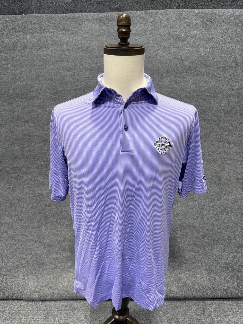 Antigua Desert Dry Polo Shirt Mens Small Purple Striped PGA National Golf NBC